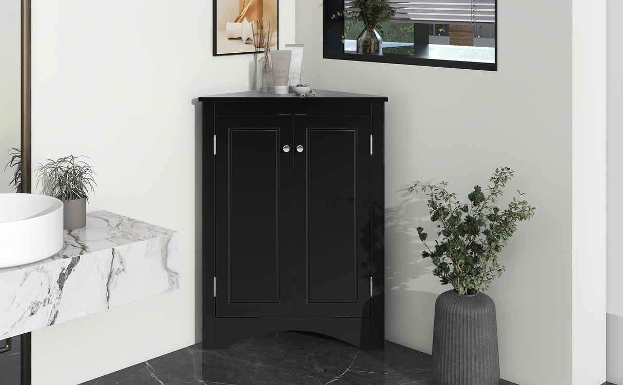 Black Triangle Bathroom Storage Cabinet with Adjustable Shelves, Freestanding Floor Cabinet for Home Kitchen - Julia M LifeStyles