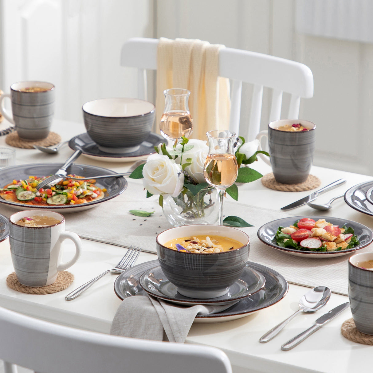 Artisanal 32-Piece Handpainted Stoneware Dinnerware Set for 8 – Scratch-Resistant & Dishwasher Safe Julia M LifeStyles