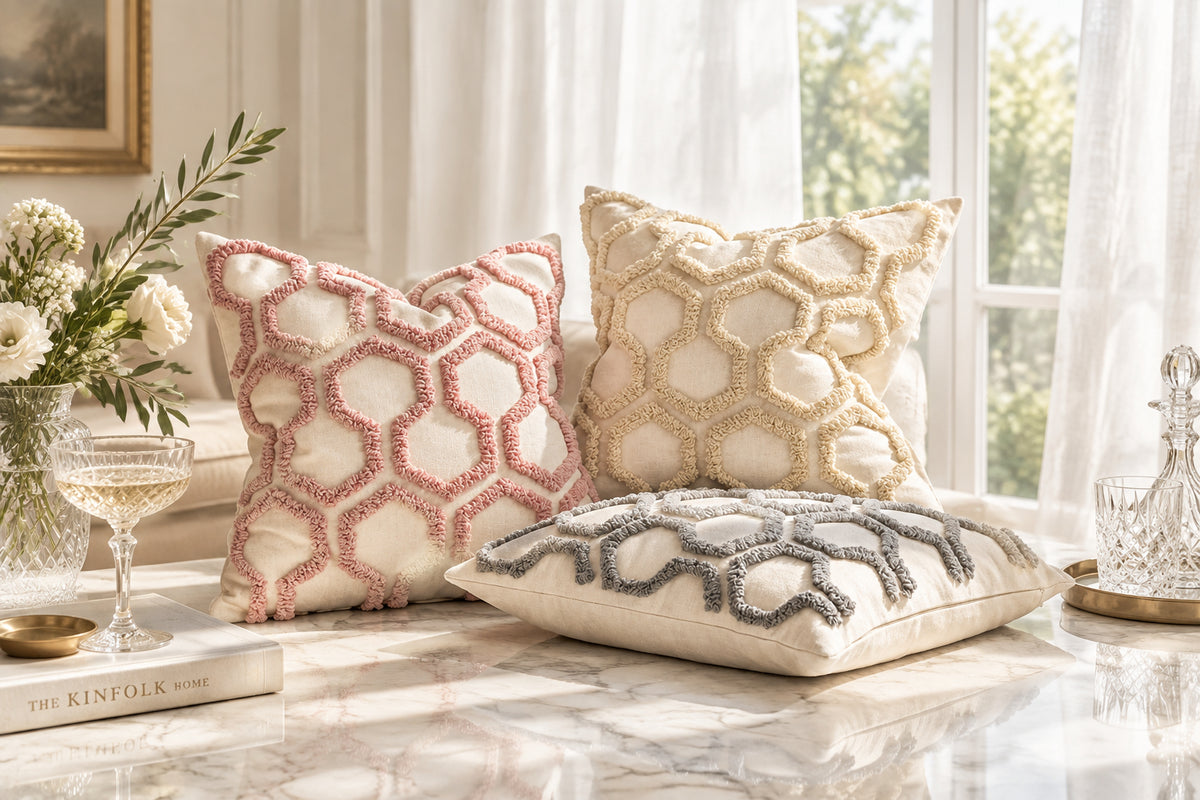 Hive Honeycomb Tufted Throw Pillow Cover, 18 x 18 in