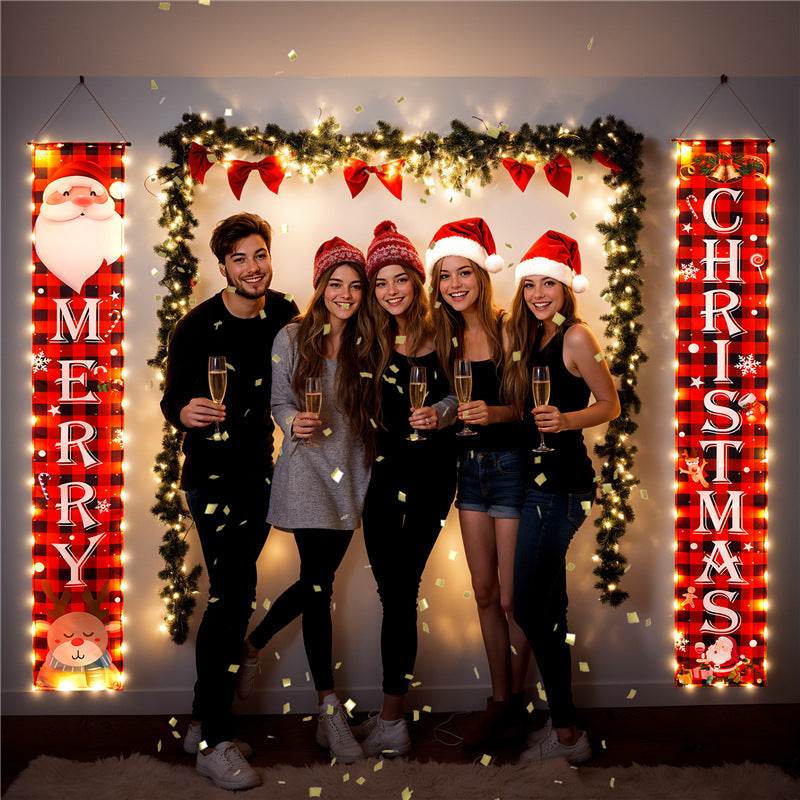 Door hanging LED illuminated party curtains Christmas party decorations Couplets with lights hanging curtains banners Julia M Home & Kitchen