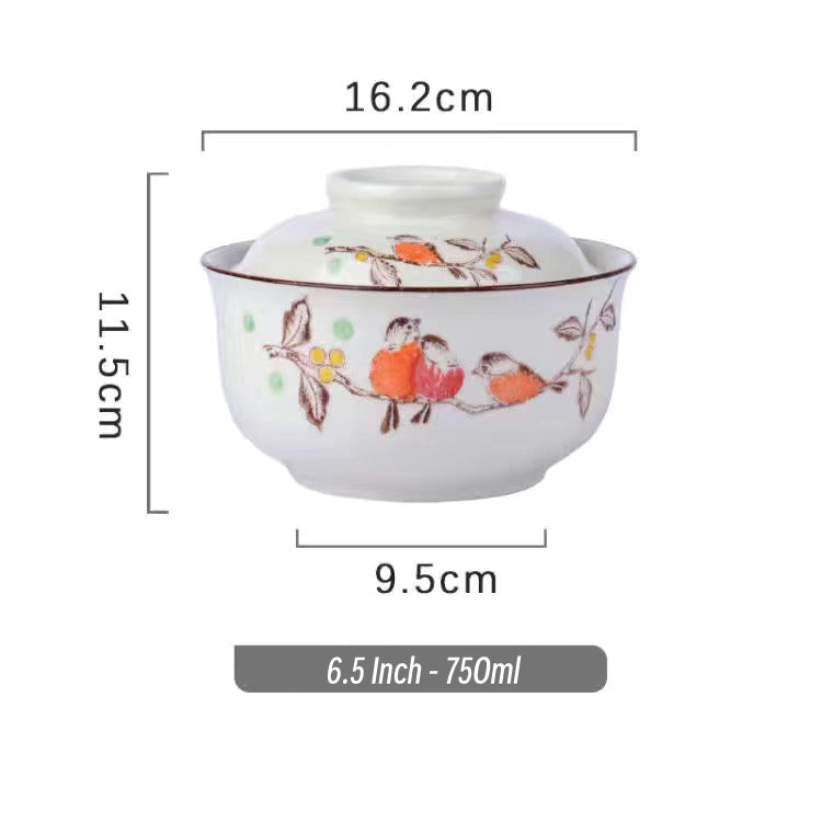6.5 inch instant noodles bowl with cover bento box student underglaze color ceramic suit Lamian Noodles bowl canteen tableware Julia M Home & Kitchen