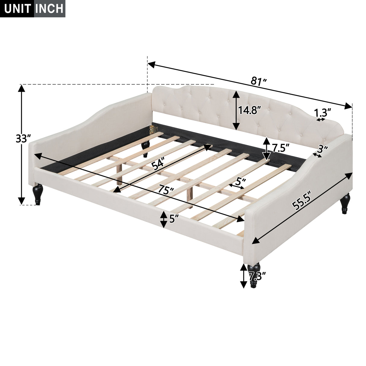 Full Size Upholstered Tufted Daybed Beige - Julia M LifeStyles