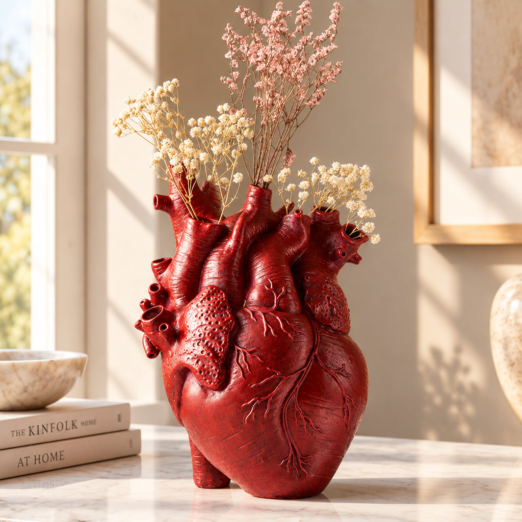 Heart-Shaped Flower Vase Resin Ornament Desktop Living Room Plant Pot Table Decoration Craft Julia M Home & Kitchen