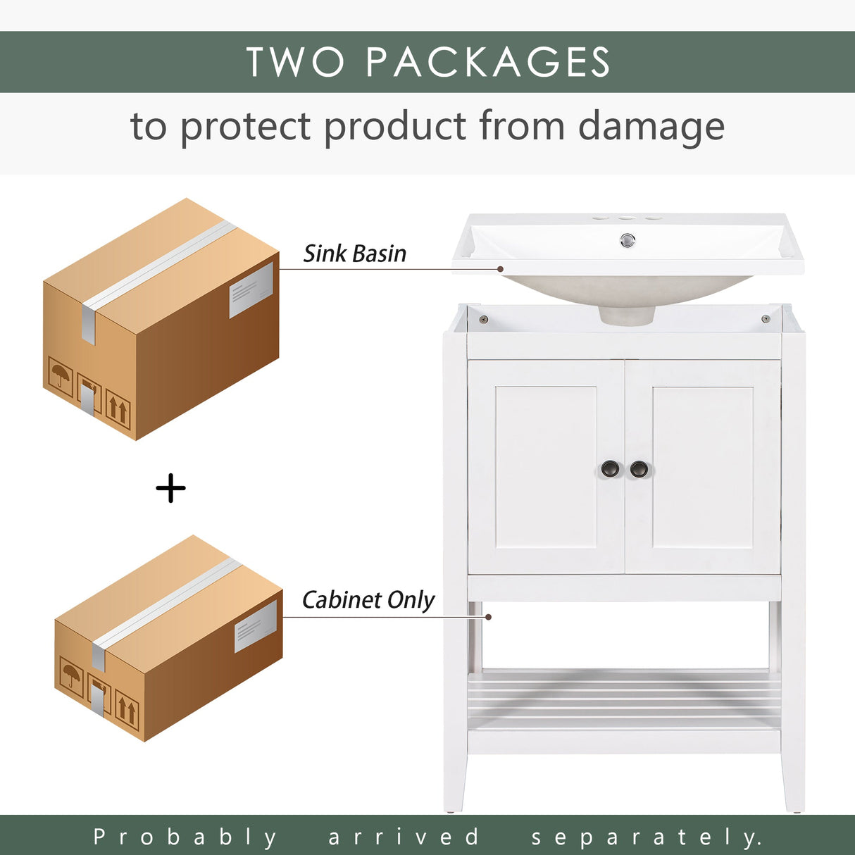 24" White Modern Sleek Bathroom Vanity Elegant Ceramic Sink with Solid Wood Frame Open Style Shelf Julia M Home & Kitchen