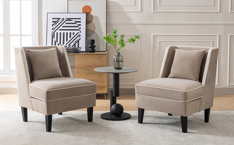 Velvet Upholstered Accent Chair with Cream Piping, Tan and Cream - Julia M LifeStyles