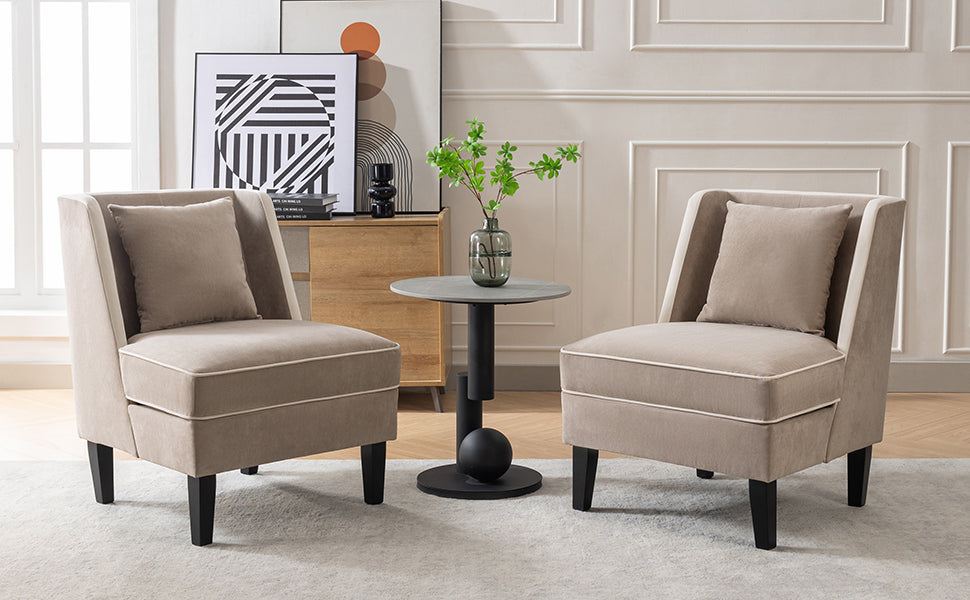 Velvet Upholstered Accent Chair with Cream Piping, Tan and Cream - Julia M LifeStyles