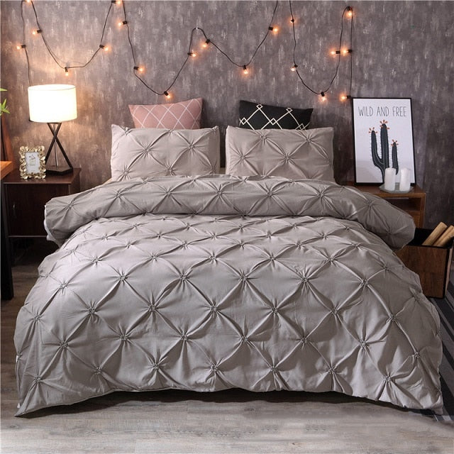 Luxury White Pinch Pleat Duvet Cover Set for Twin/Queen/King eprolo