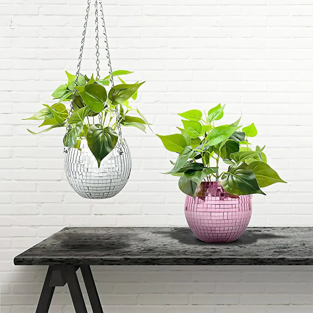 Disco Ball Hanging Flower Pot For Indoor Plants Bohemian Style Flower Planter Pots Rope Mirror Hanging Basket Garden Decor eprolo