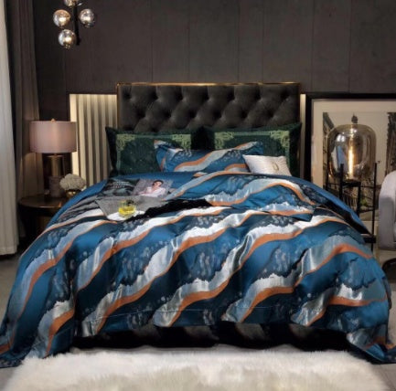 Luxury Retro Style Black Gold Jacquard Cotton Bed Set