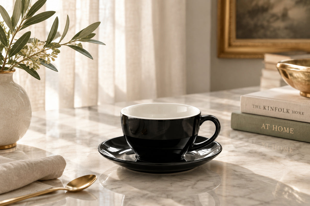 Fika Nordic Ceramic Latte Mug with Contrast Rim, 10 oz