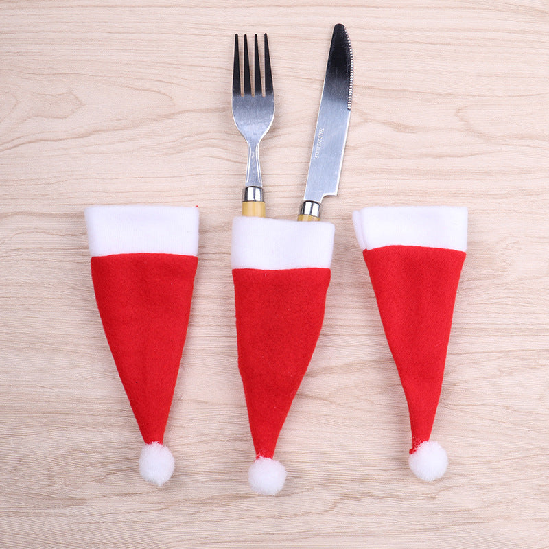 Christmas Decorations Mini Christmas Hat Christmas Red Wine Bottle Set Hat Brushed Cloth Small Hat Knife And Fork Set Tableware Set Julia M Home & Kitchen