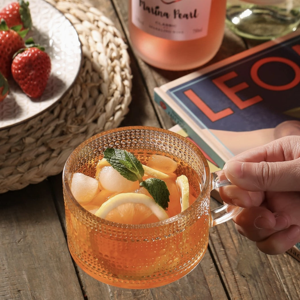 Vintage 14 Oz Embossed Glass Coffee and Tea Mugs Julia M LifeStyles