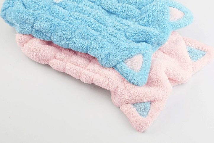 Luxurious Coral Velvet Cat Ear Hair-Drying Towel