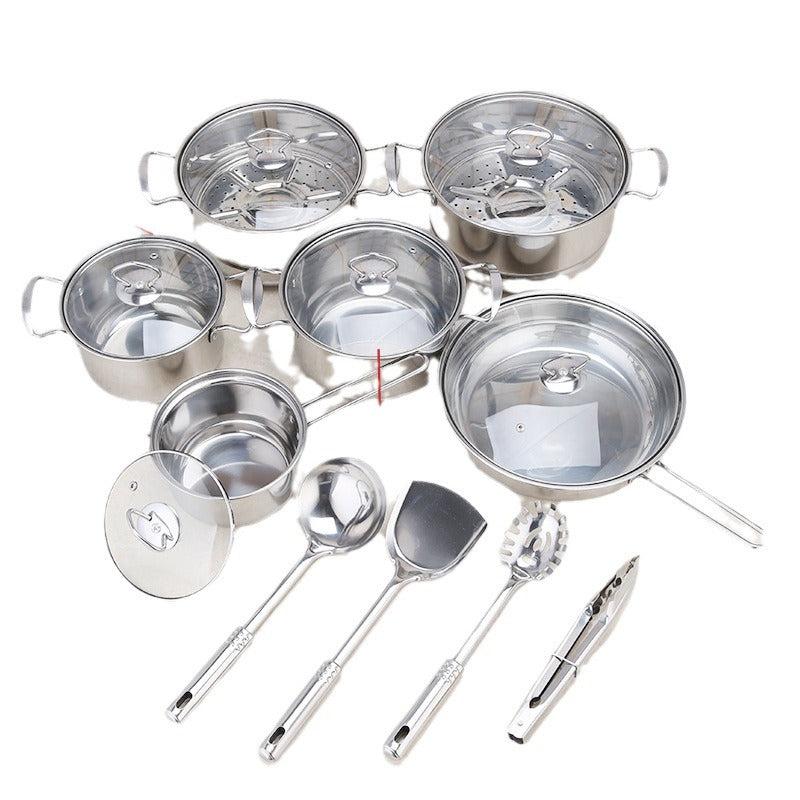 Stainless steel cookware set of 18 pieces household kitchen set soup pot set 16-26cm cutlery set pot set Julia M Home & Kitchen