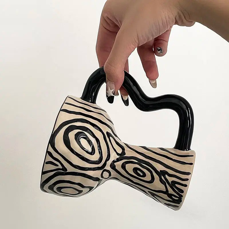 High-value French coffee cup retro ceramic mug creative handle ring tall water cup latte flower cup Julia M Home & Kitchen