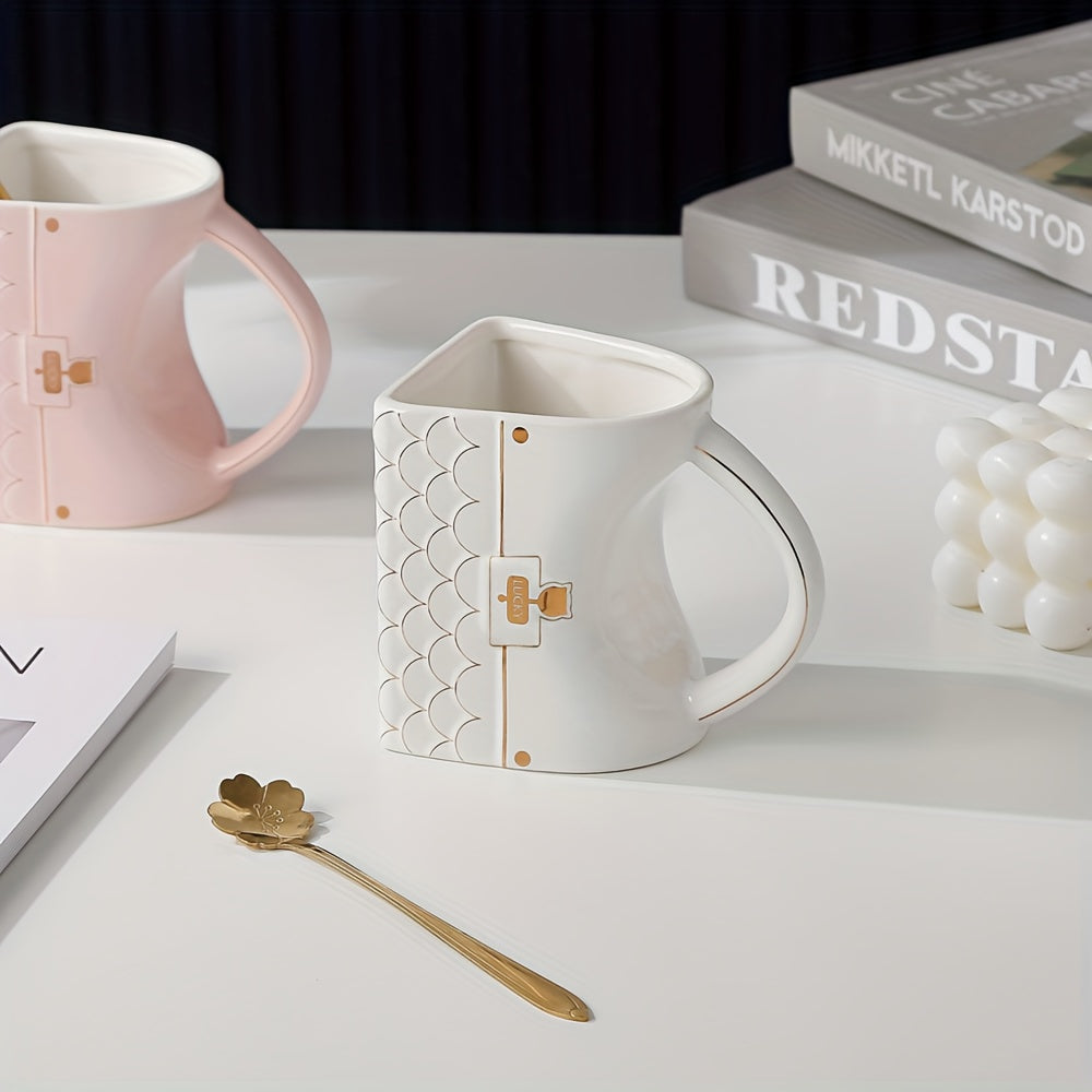 1pc, Unique Handbag-Shaped Ceramic Mug with Spoon - Reusable, Freezer Safe, BPA-Free, Graphic Pattern, Multipurpose Office Home Coffee Cup for Teenagers - Perfect for Christmas, Graduation, Halloween, Mothers Day, Thanksgivin Julia M LifeStyles