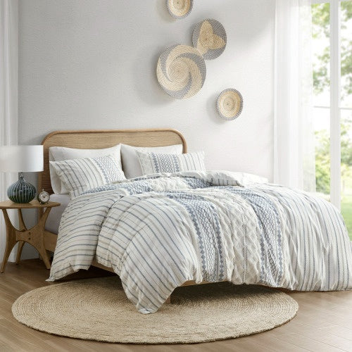 Imani Full/Queen Cotton Printed Duvet Cover Set With Chenille