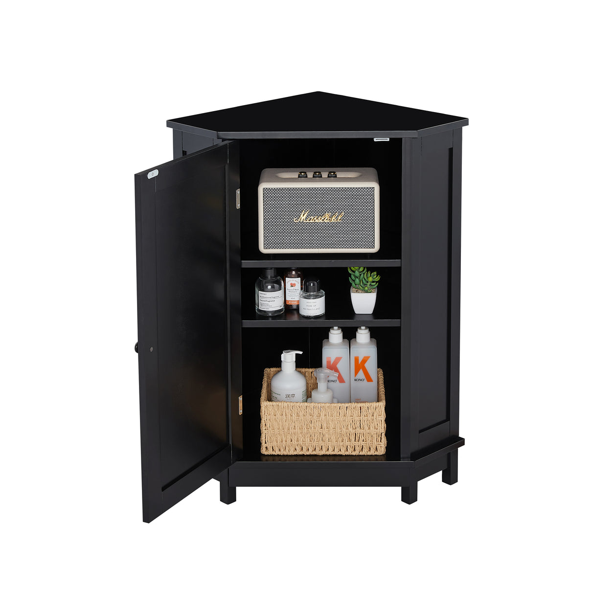 Black Bathroom Cabinet Triangle Corner Storage Cabinet with Adjustable Shelf Modern Style MDF Board - Julia M LifeStyles