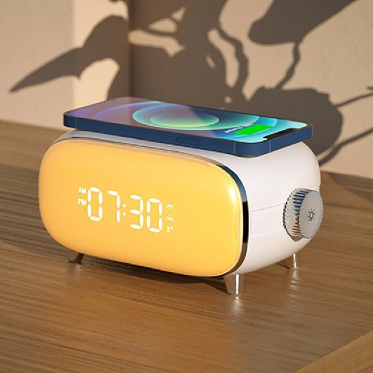 Creative wake-up alarm clock with QI wireless charging stylish atmosphere light clock sunset sleep night light table lamp Julia M Home & Kitchen