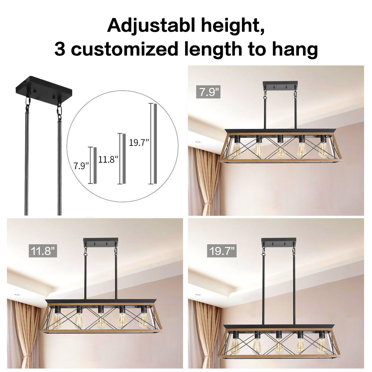 Farmhouse Chandeliers With 5 Bulbs For Dining Room Walnut - Julia M LifeStyles