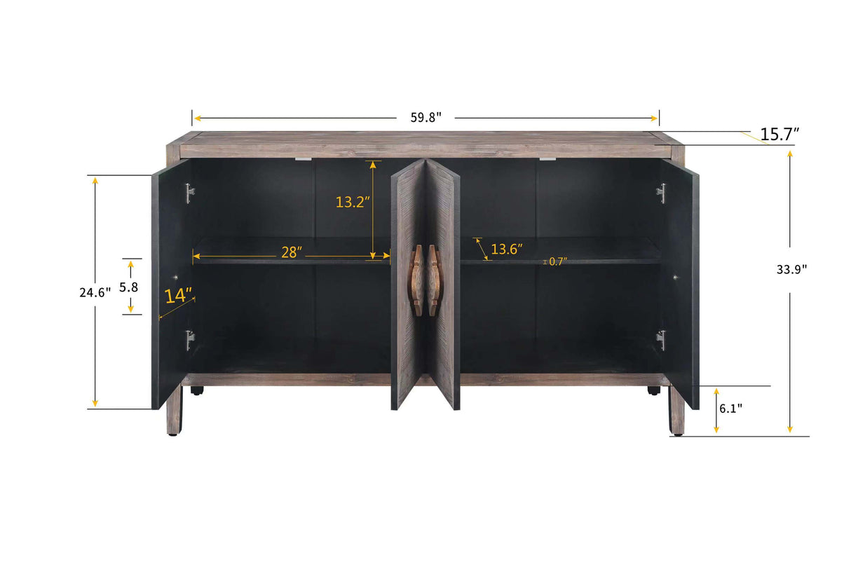 Carved Flower Door Handle, Antique Four Door Cabinet for Living Room Kitchen Hallway (Brown) - Julia M LifeStyles