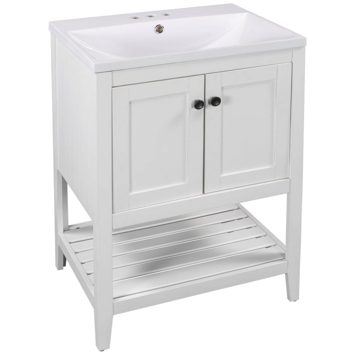 24" White Modern Sleek Bathroom Vanity Elegant Ceramic Sink with Solid Wood Frame Open Style Shelf Julia M Home & Kitchen