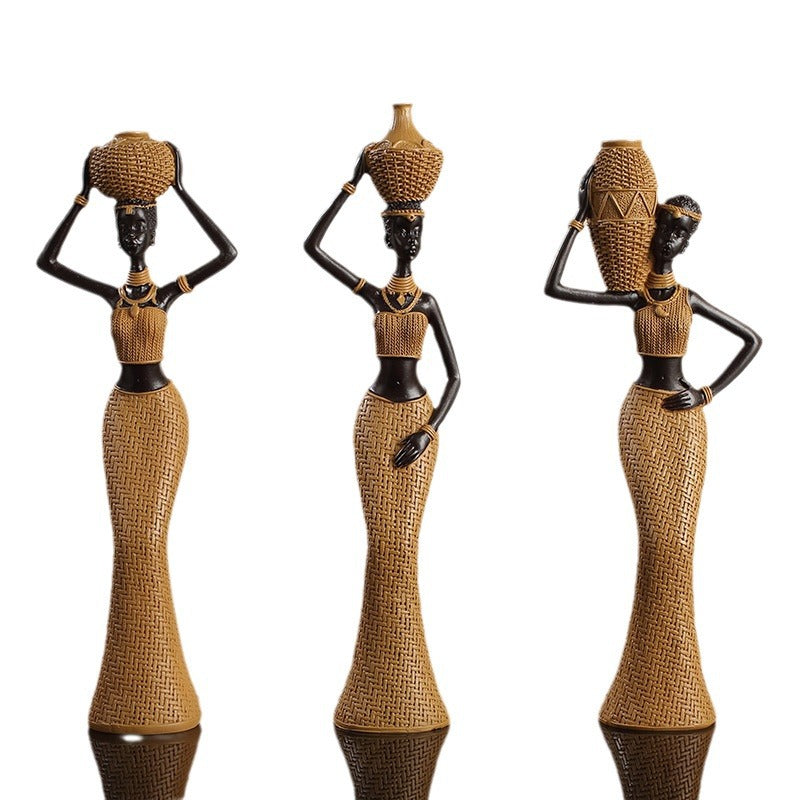Elegant Golden Resin African Girls' Ethnic Home Sculptures
