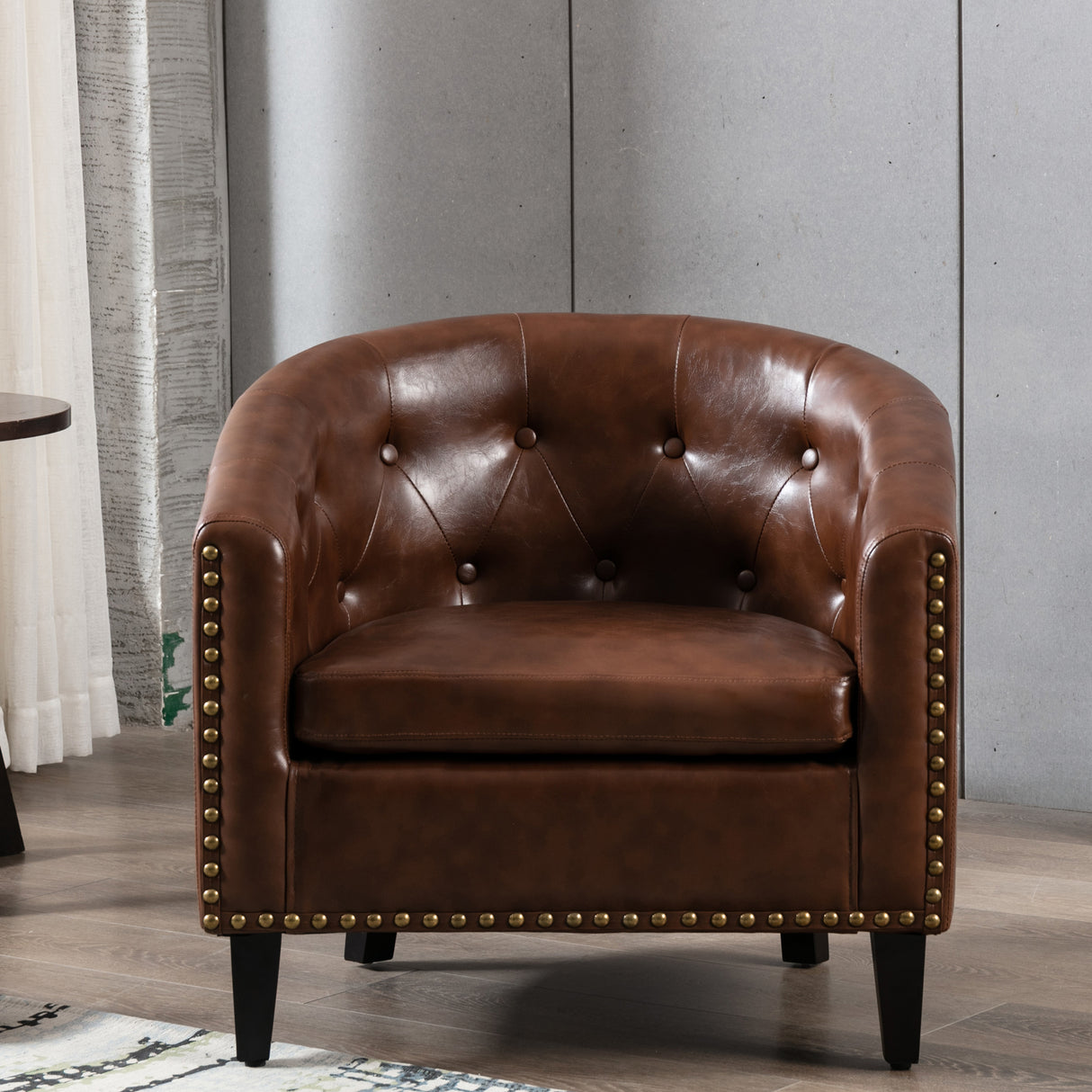 PU Leather Tufted Barrel ChairTub Chair for Living Room Bedroom Club Chairs - Julia M LifeStyles