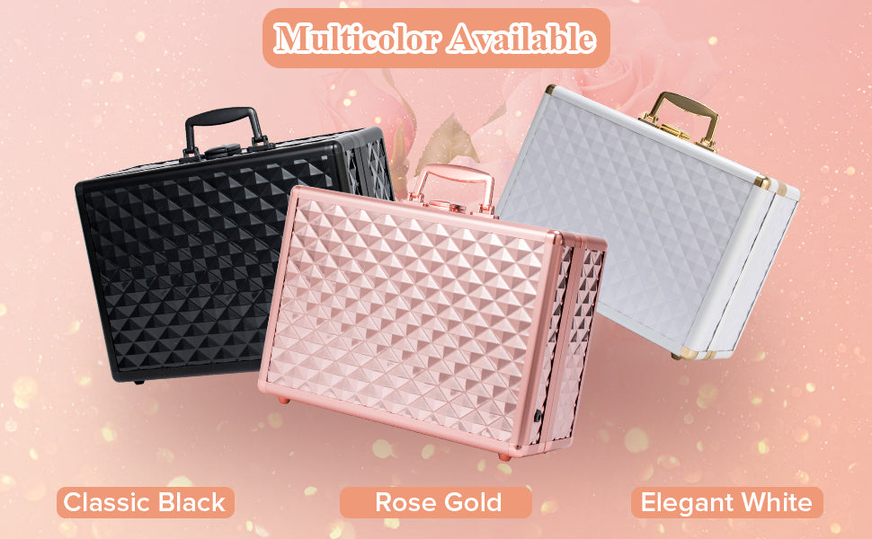 Portable makeup case, travel makeup bag with LED mirror, locked makeup storage box, brush holder, divider, rechargeable, white - Julia M LifeStyles