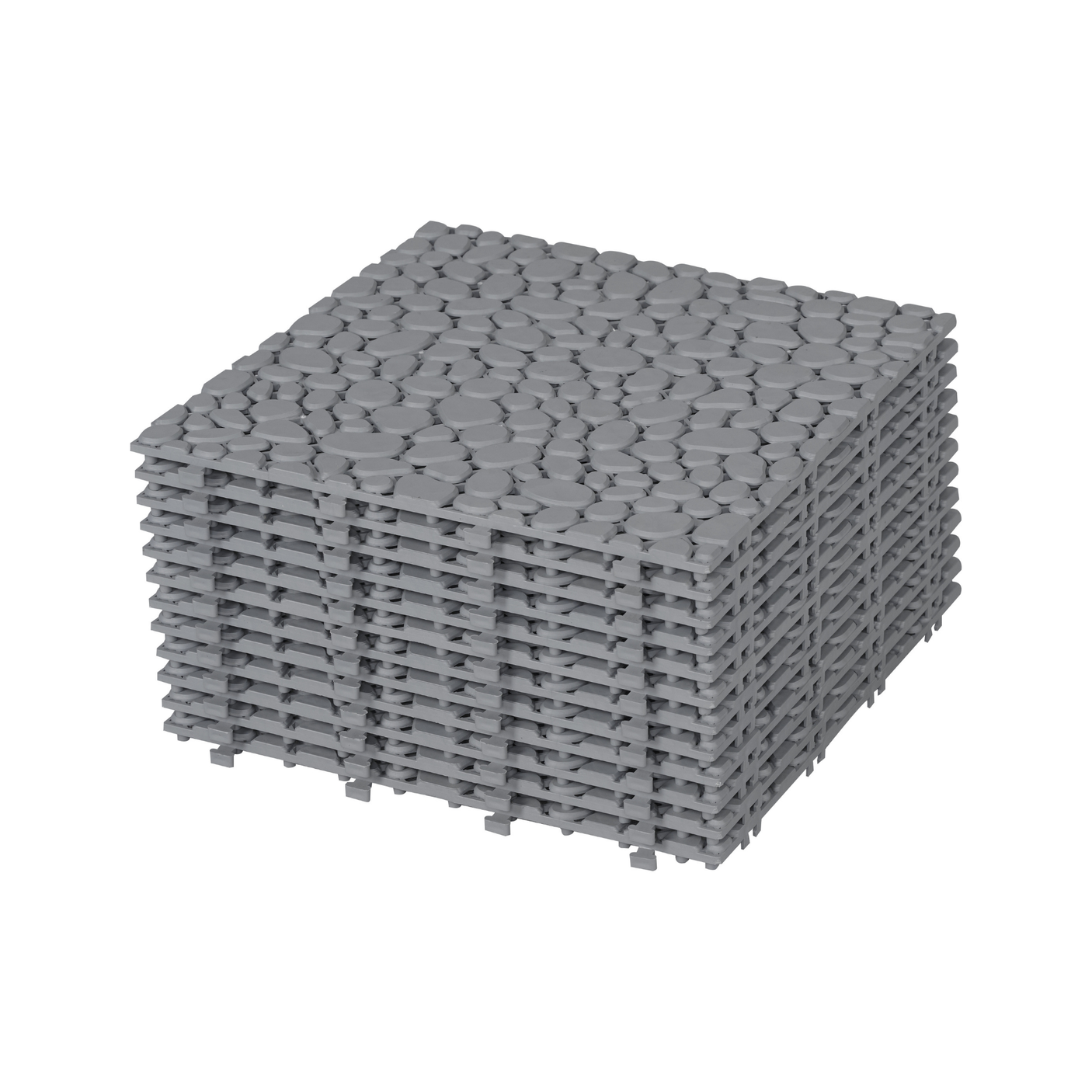 12 x 12 inch gray interlocking deck tiles, plastic waterproof pebble pattern, pack of 12 pieces - Julia M LifeStyles