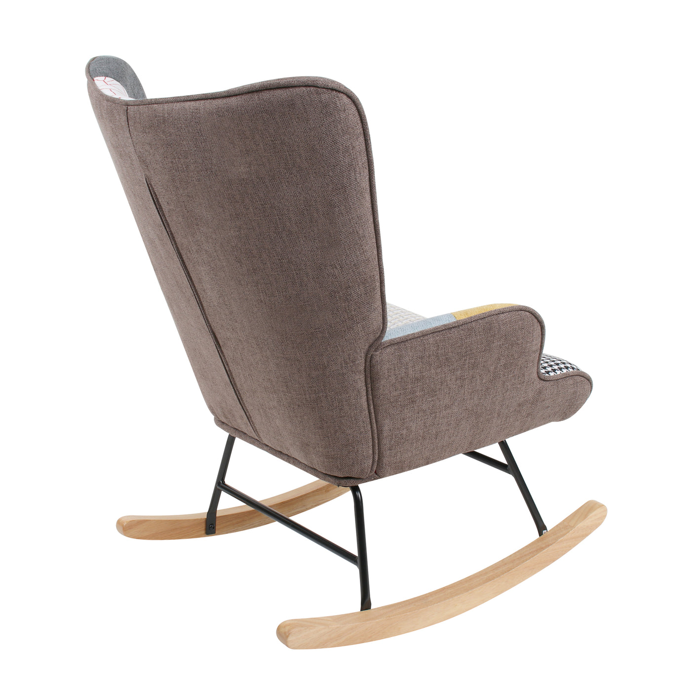 Rocking Chair with ottoman, Mid Century Fabric Rocker Chair with Wood Legs and Patchwork Linen for Livingroom Bedroom - Julia M LifeStyles