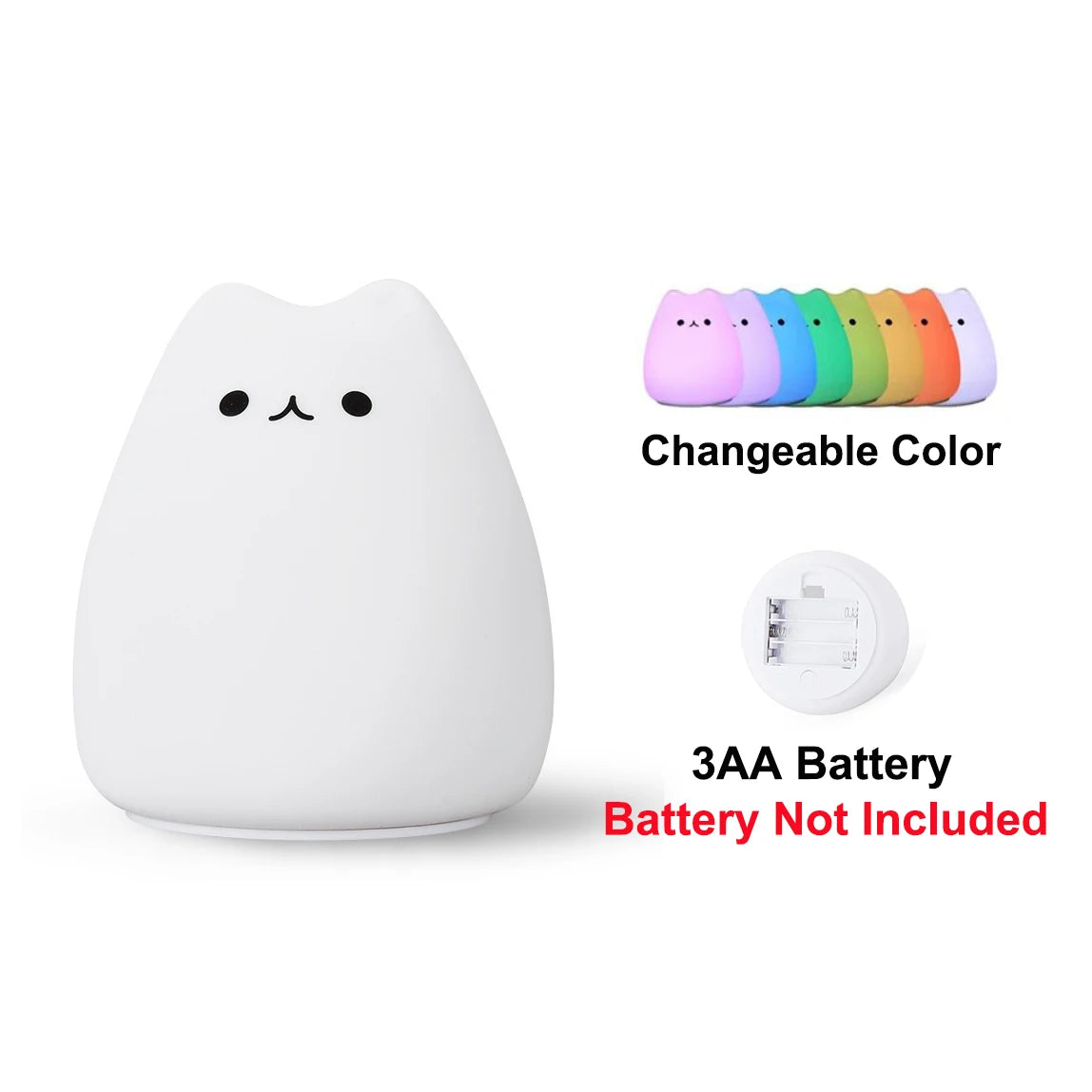 Touch Night Light Colorful Cat Silicone Animal Light Led Cartoon Lamp Bedroom Decoration Lights Bedside Lighting eprolo