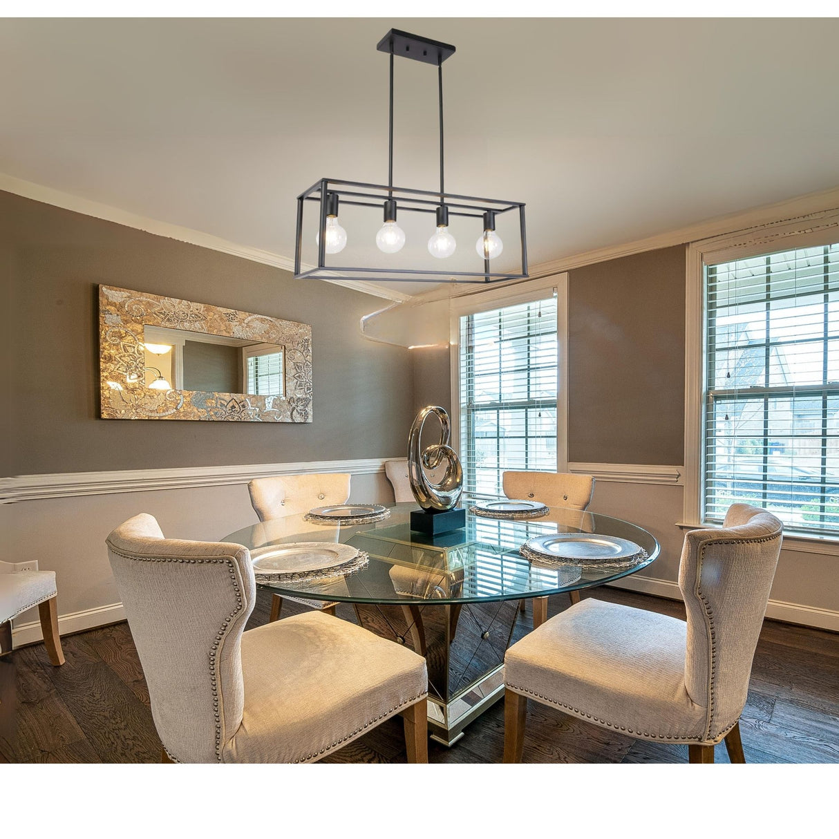 Pendant Lighting 4 Light Industrial Vintage Open Frame Rectangle Chandeliers Modern Black Linear Cage Ceiling Light Fixture - Julia M LifeStyles