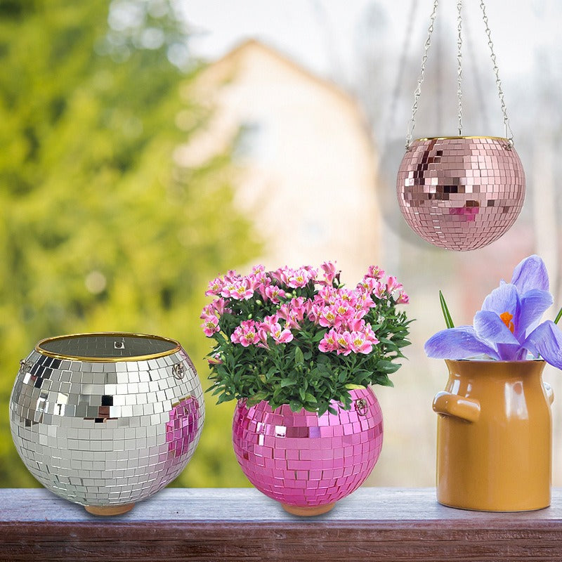 Disco Ball Planter Hanging Mirror Spherical Plastic Flower Pot Horticultural Hanging Basket Julia M Home & Kitchen