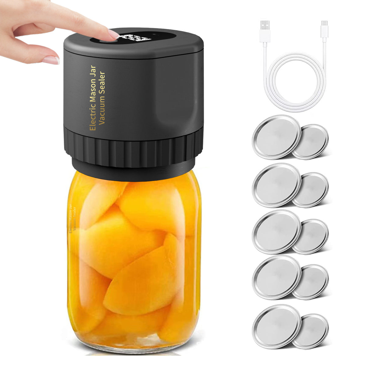 Electric Mason Jar Vacuum Sealer Kit Cordless Automatic Jar Sealer Kit for Food Storage and Fermentation with Mason Jar Lids - Julia M LifeStyles