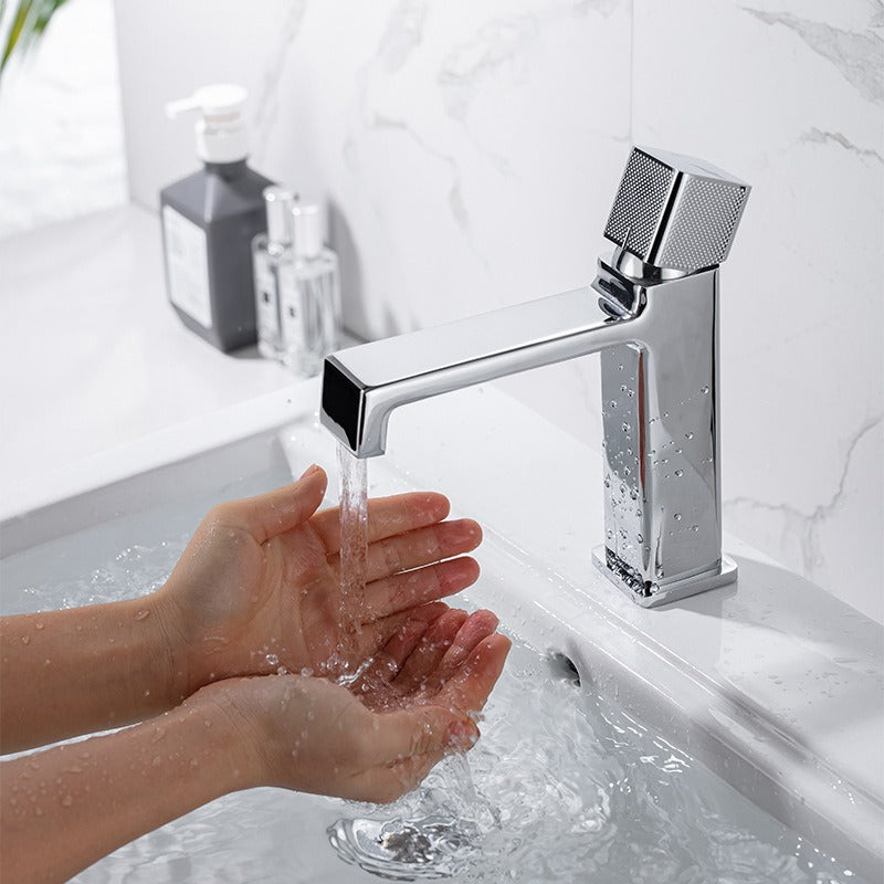 Black square single hole cold and hot countertop basin sink chrome faucet Julia M Home & Kitchen