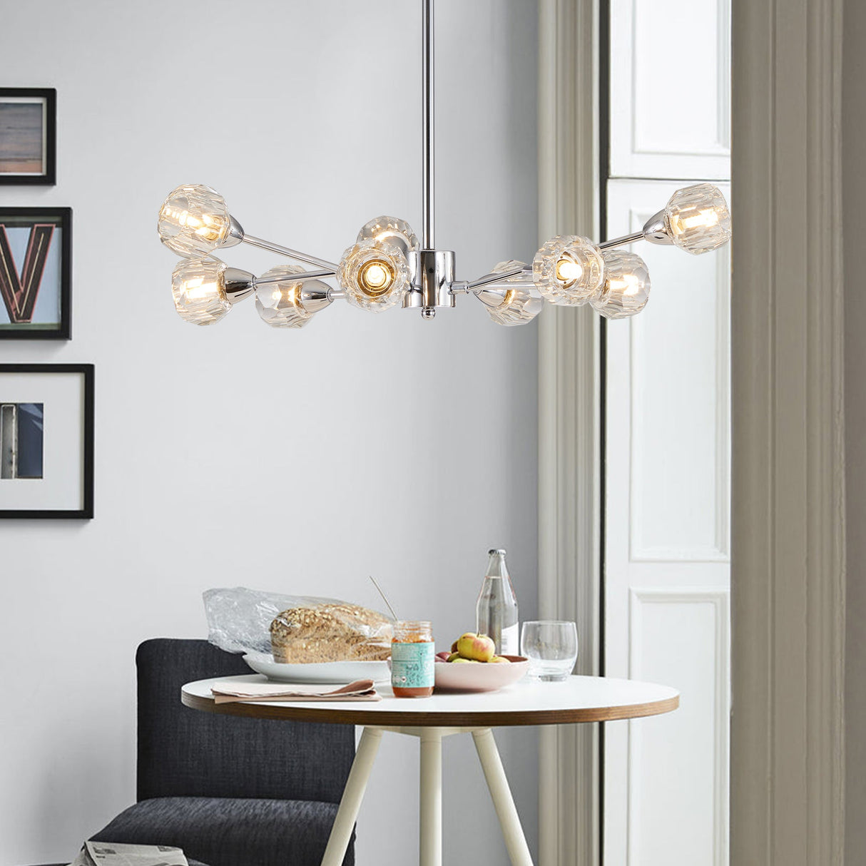 Modern Crystal Chandeliers, 9 Lights Chrome Chandelier for Living Room Bedroom (Bulbs Not Included) eprolo