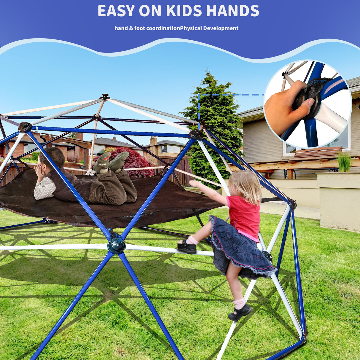 10FT Climbing Dome for Kids Jungle Gym Apply To Park Dome Climber With Hammock Playground Equipment eprolo