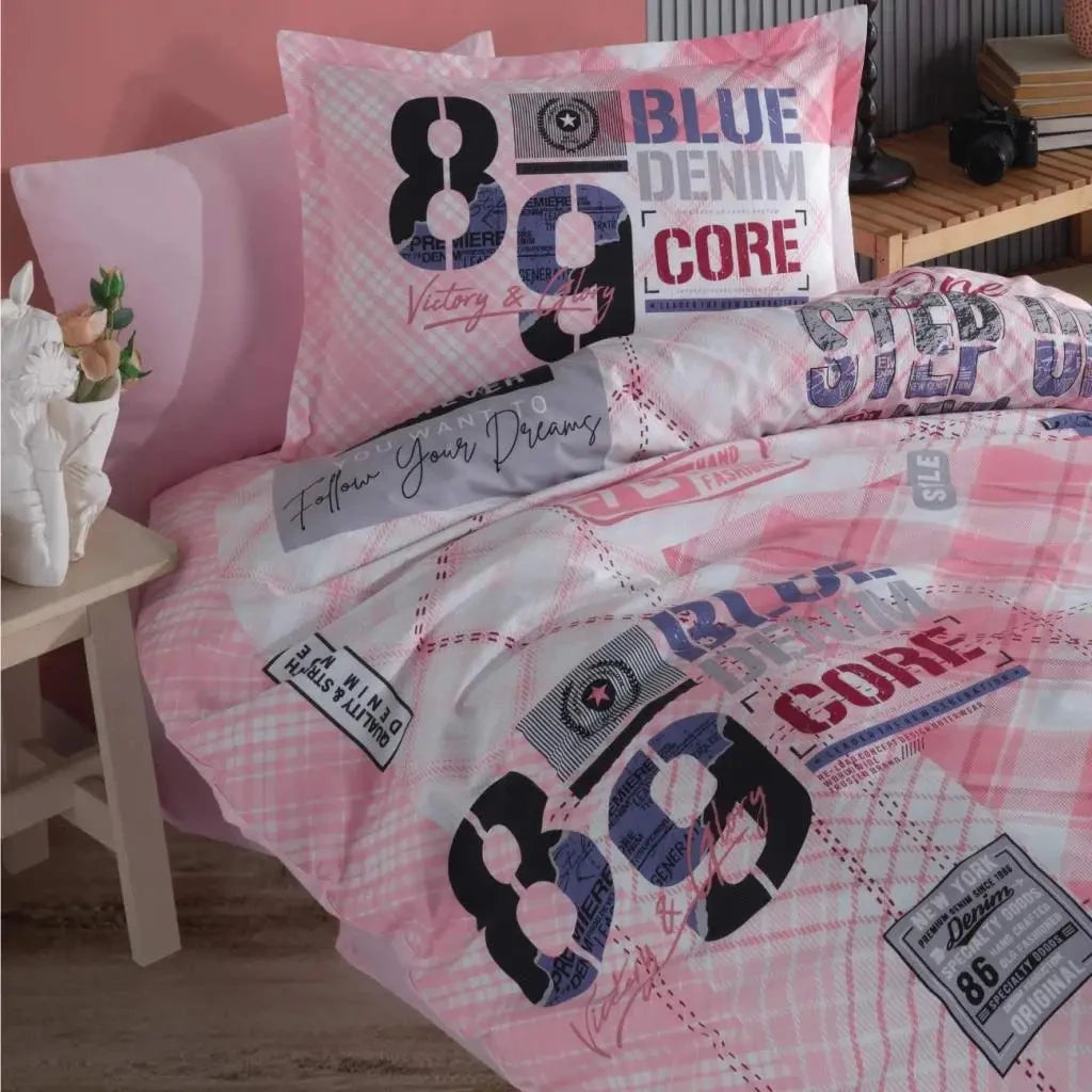 Classy Young Ranforce Single Duvet Cover Set Denim v1 Pink Julia M LifeStyles