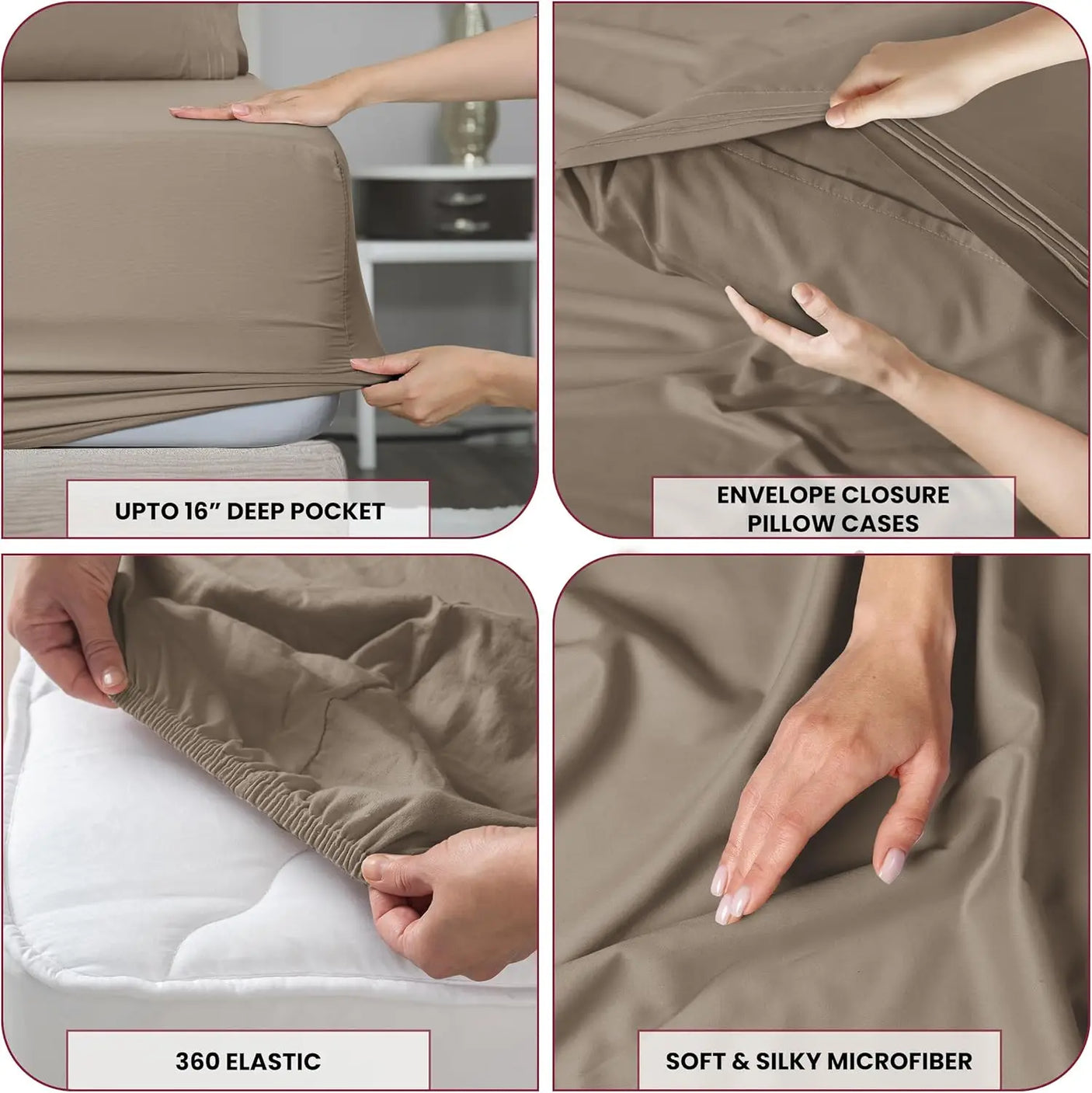 Lux Décor 6Pc Solid Sheet Set – Brushed Microfiber, 16" Deep Pockets - Julia M LifeStyles