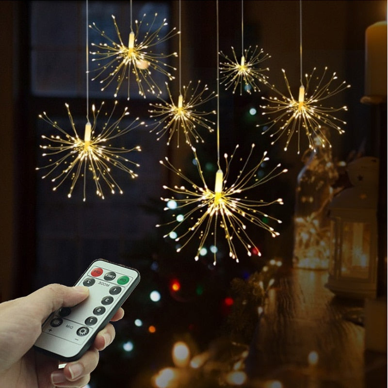 Illuminate Your Space with LED Firework String Lights - Warm White & Multi-Color Options Julia M Home & Kitchen