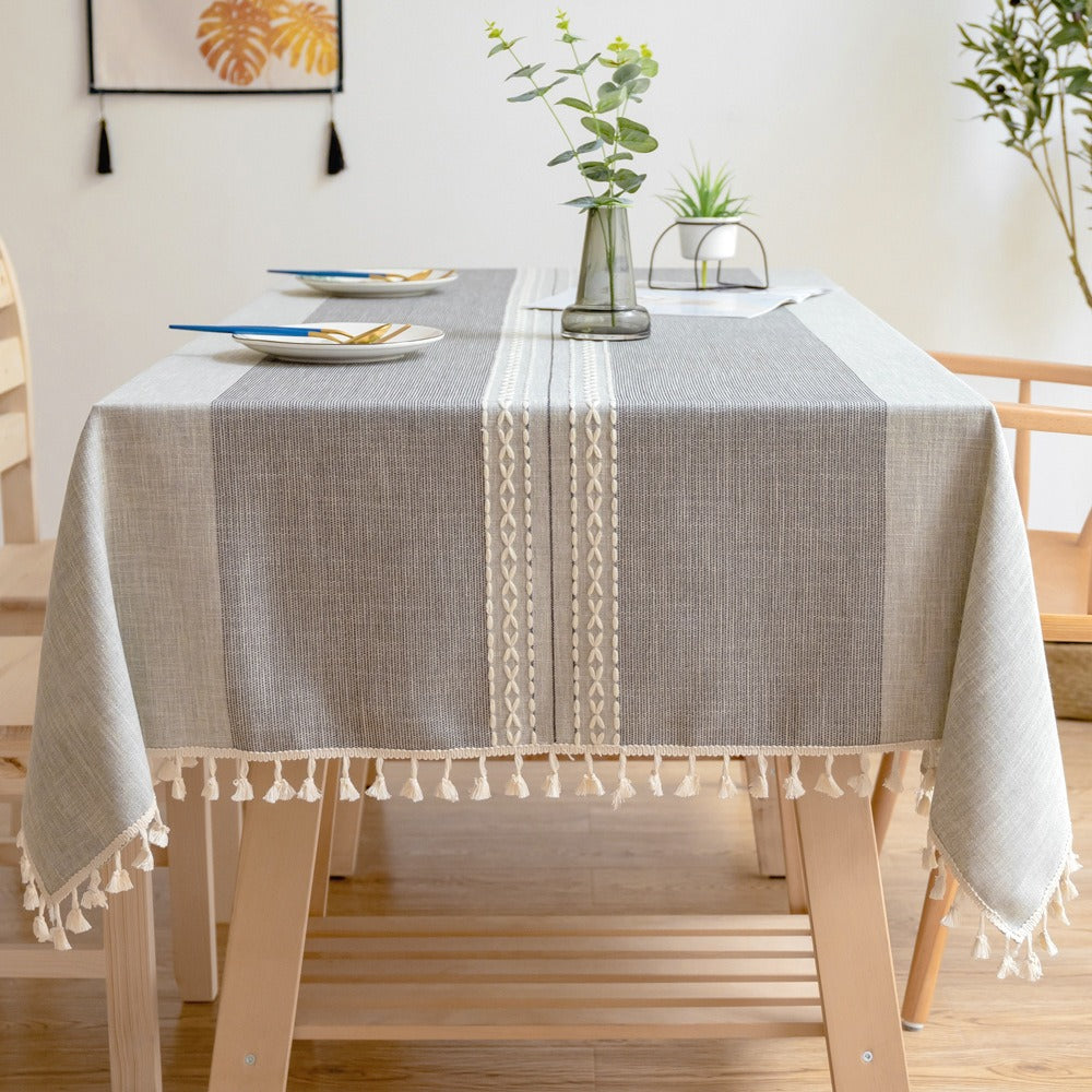 Nordic Christmas Table Cloth Hollow Tassel Table Cloth Solid Color Long Stripe Jacquard Table Cloth Tea Table Mat Cotton Linen Julia M Home & Kitchen
