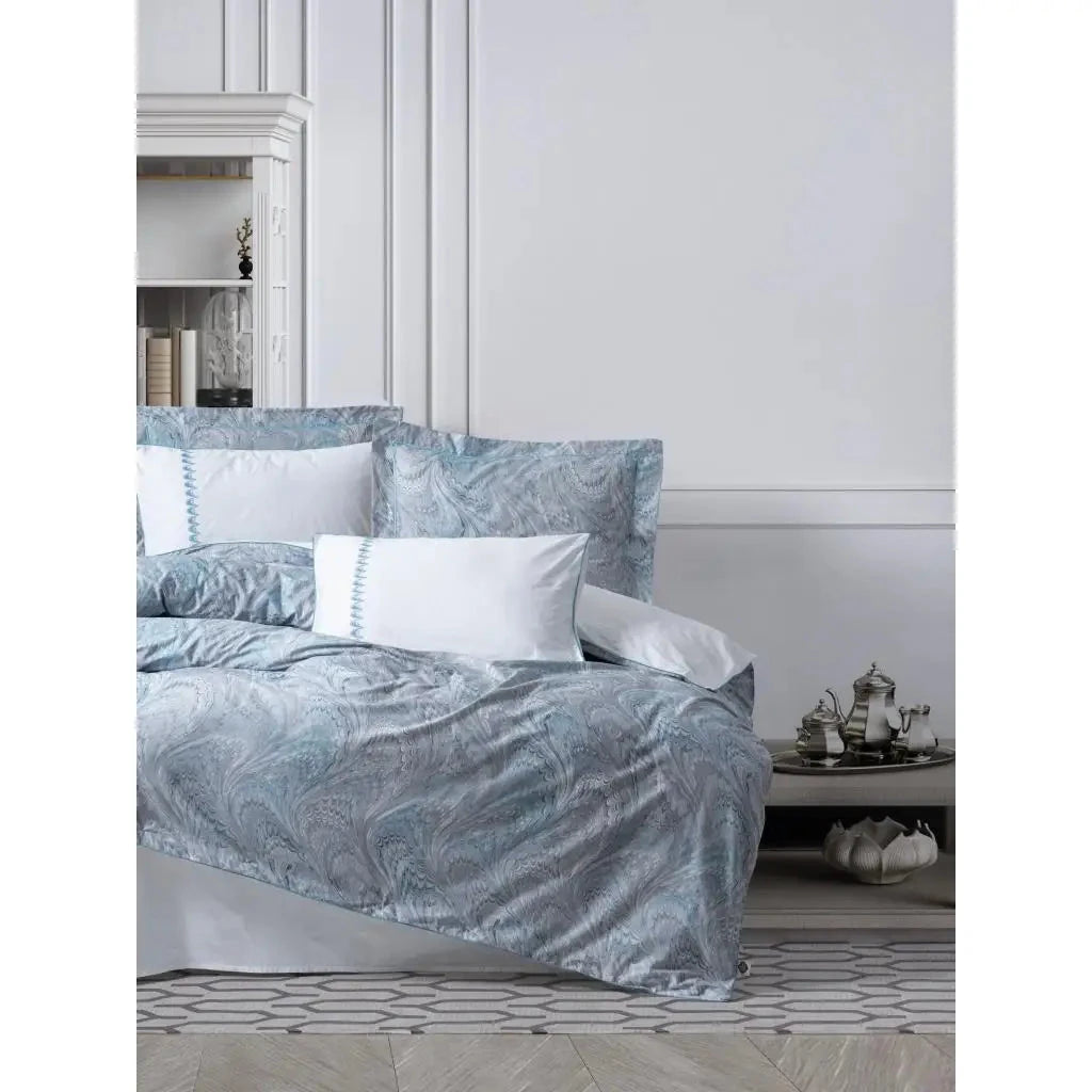 Stilla Blue Double Elite Satin Duvet Cover Set Cotton Box Collection Julia M LifeStyles