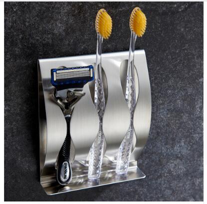 Toothbrush Shaver Holder Rustproof Polished Stainless Steel Organizer Sticky Wall Mounted Bathroom Shower Toothbrush Shelf - Julia M LifeStyles