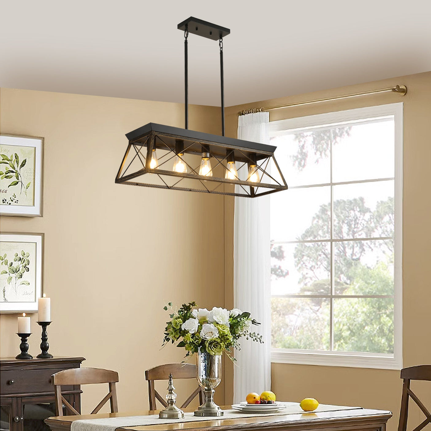 European Style 5-Light Farmhouse Chandelier - Rustic Metal Pendant for Dining Rooms Julia M Home & Kitchen