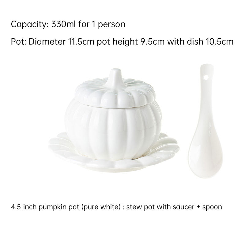 Creative Ceramic Pumpkin Cup, Steamed Egg Cup, Stewed Pot with Cover, Pure White Mini Bird's Nest Cup, Soup Cup - Julia M LifeStyles