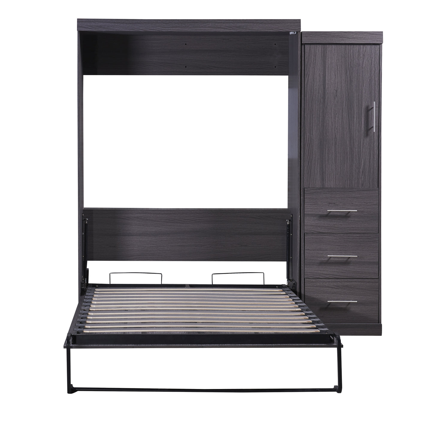 Full Size Murphy Bed with Wardrobe and Drawers, Storage Bed, can be Folded into a Cabinet, Gray - Julia M LifeStyles