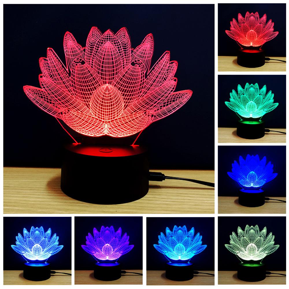 Creative Lotus Design Rechargable 3D Colorful Lotus Model LED Table Lamp with USB Desk Light Room Decoration Julia M Home & Kitchen