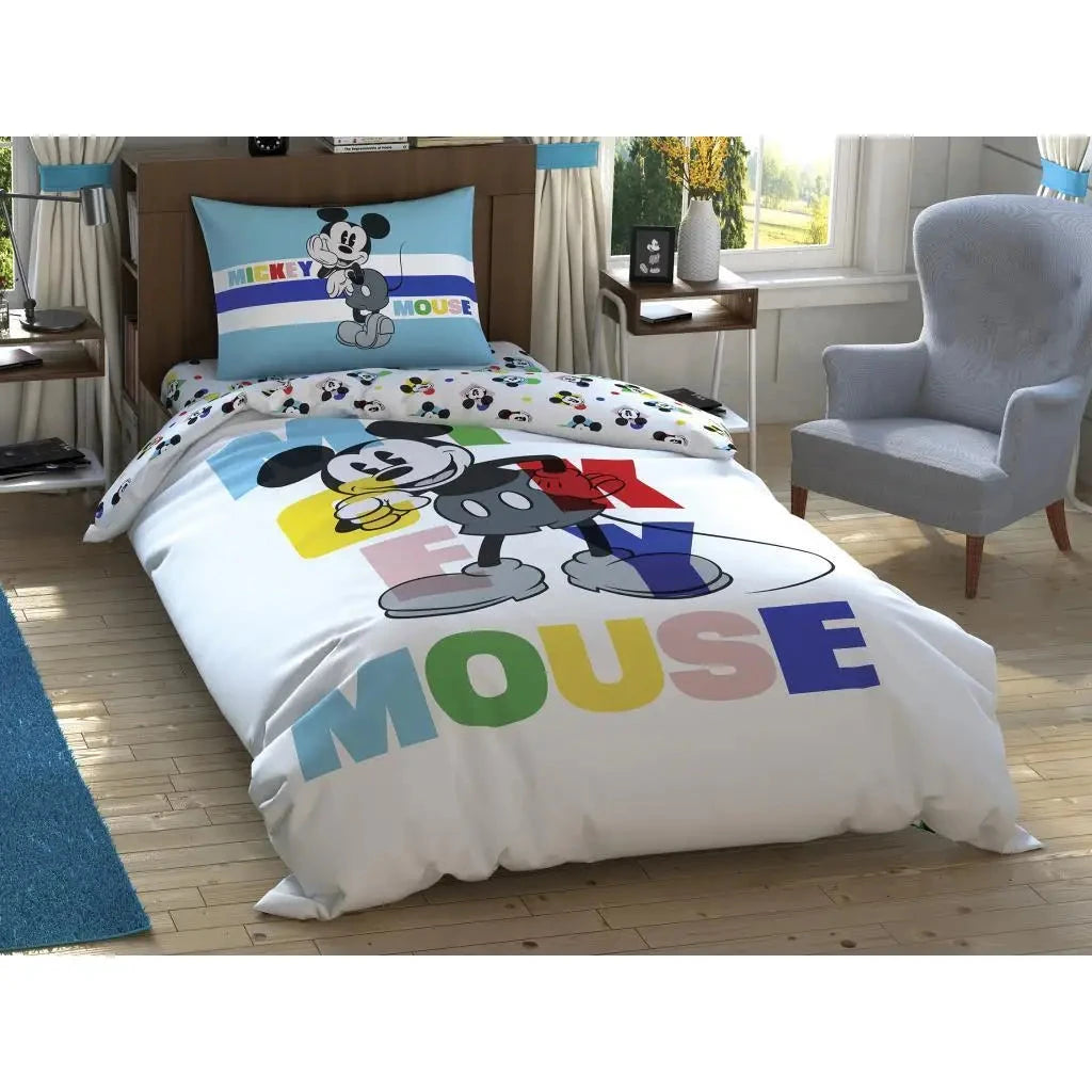 For Disney Mickey Single Duvet Cover Set Crown Licensed with Colorful Face Design Julia M LifeStyles