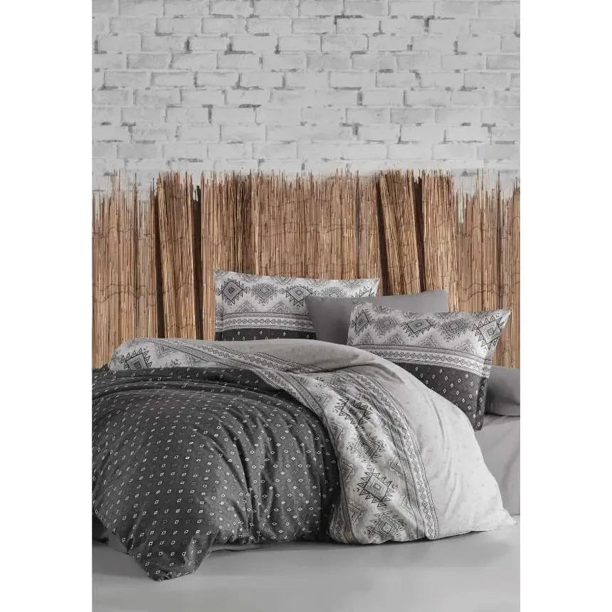Clasy Ranforce Astera V1 Anthracite Duvet Cover Set for Double Bed Elegant Ranforce Design and High Quality Fabric Julia M LifeStyles